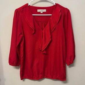 Ann Taylor loft, red ruffle blouse small